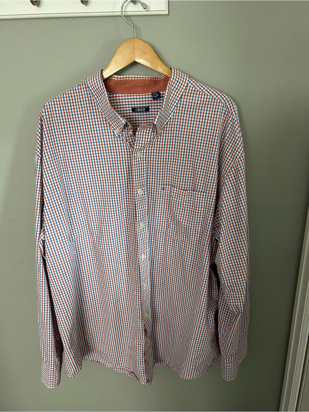IZOD Men’s Long-Sleeve Orange & Blue Check Button-Down Shirt 3 XL